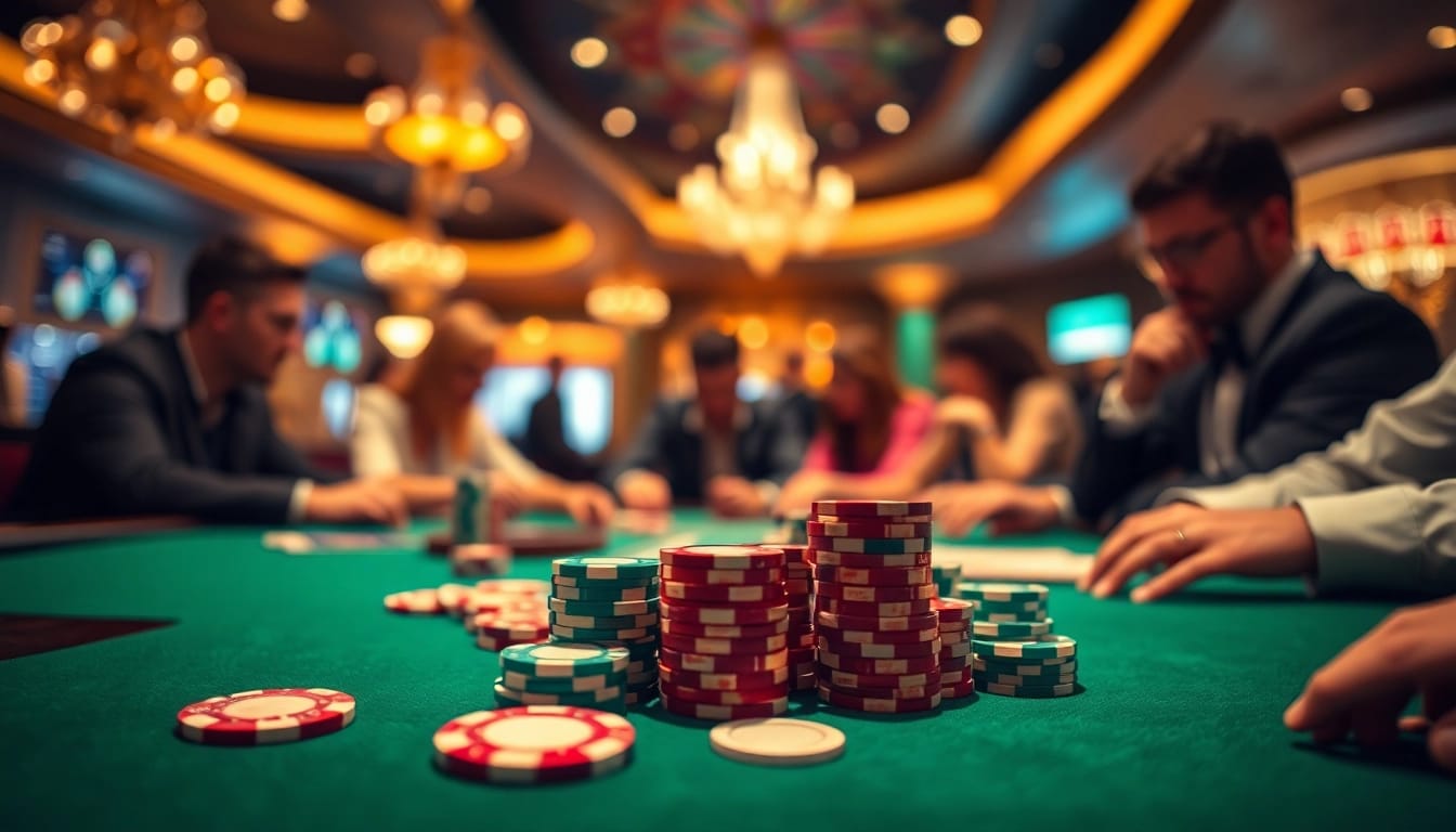 Exciting online casino games scene featuring poker chips and cards on a vibrant table.