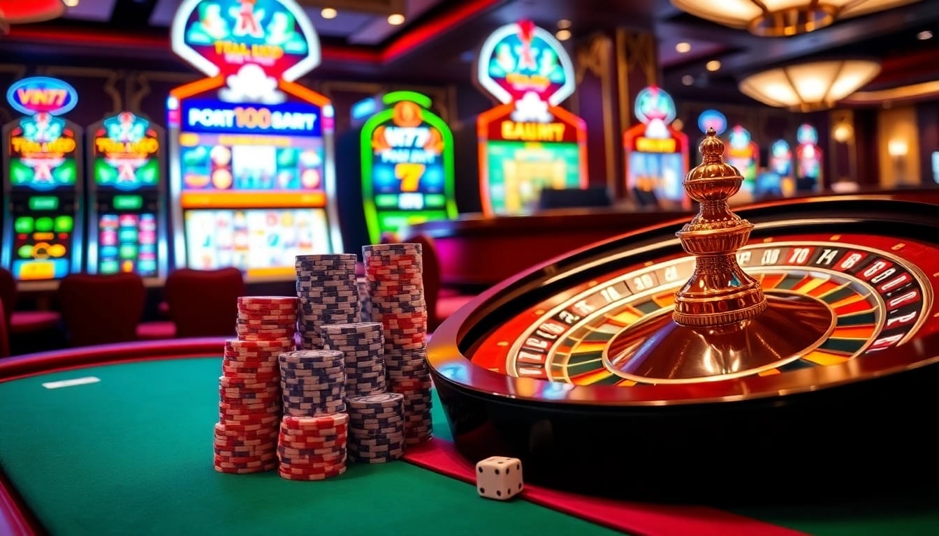 Experience thrilling gameplay at Vin777 with vibrant casino tables and luxurious card games.