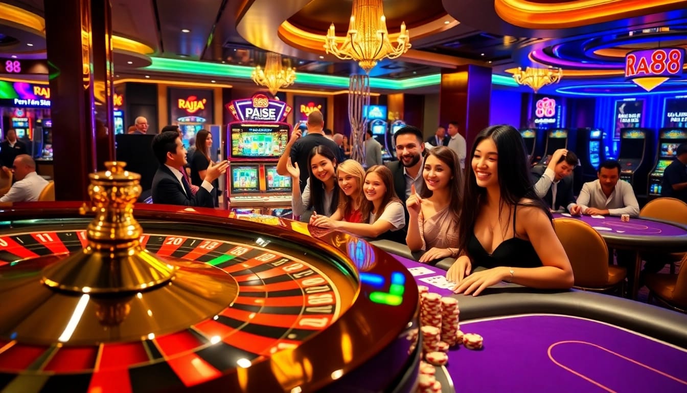 Experience the excitement of raja 88 at a vibrant casino with joyful players and lively games.