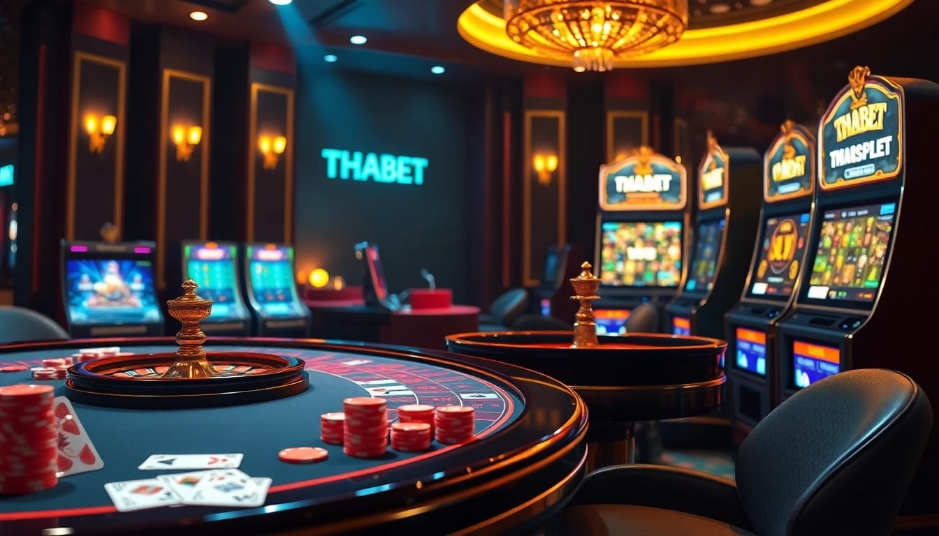 Engaging THABET gambling scene featuring luxurious casino tables and vibrant gaming elements.