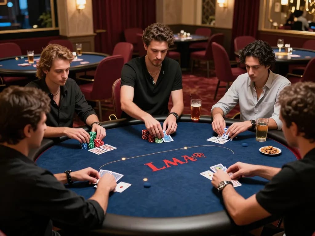 Fokus777 players engaging in poker strategy during a high-stakes game in an upscale room