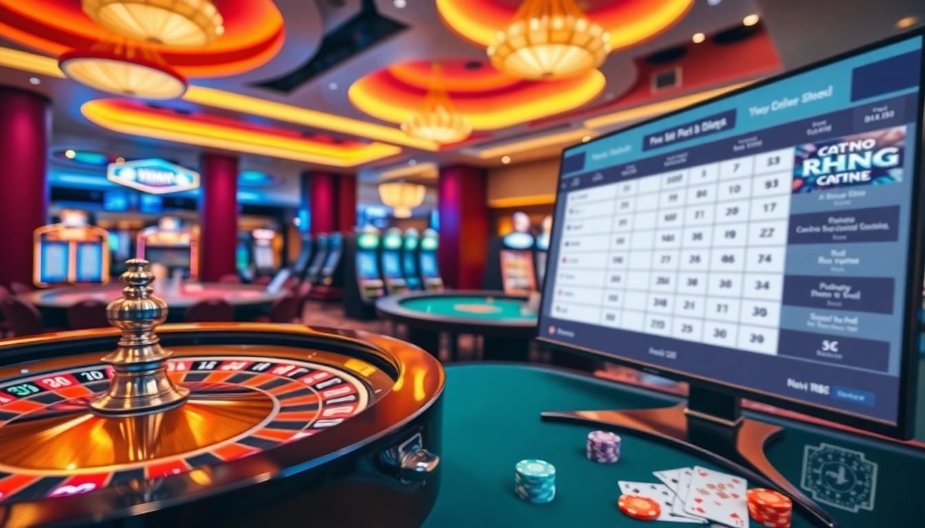 Gambling action at Trang Chủ RR88 featuring poker chips, roulette wheel, and slot machines.