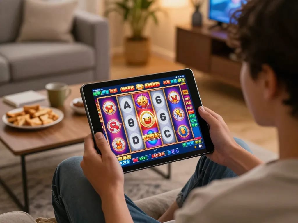 Pemain yang terlibat menikmati permainan slot online dengan visual berwarna-warni dari gulungan yang berputar dan bonus