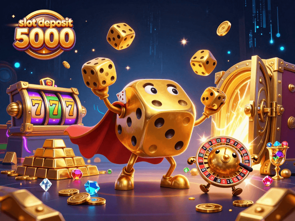Experience thrilling wins with slot deposit 5000 in this vibrant 3D casino illustration.