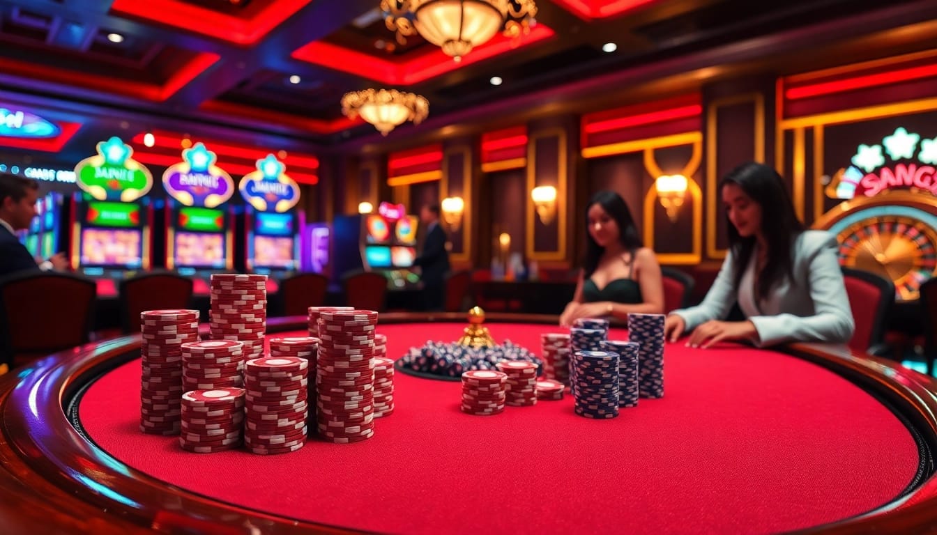 Players strategizing at a stylish poker table with vibrant chips at https://b52.za.com/.