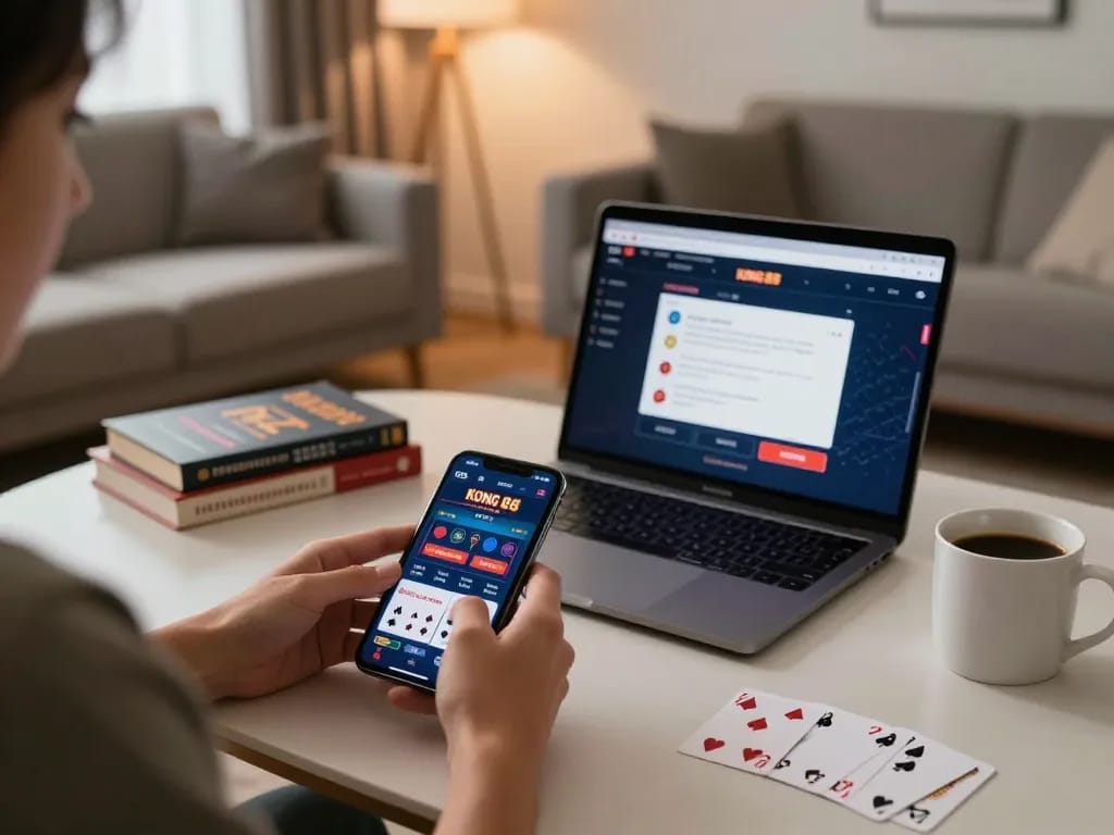 Player engaging with the KONG 88 casino app on a smartphone, enhancing online gambling experience.