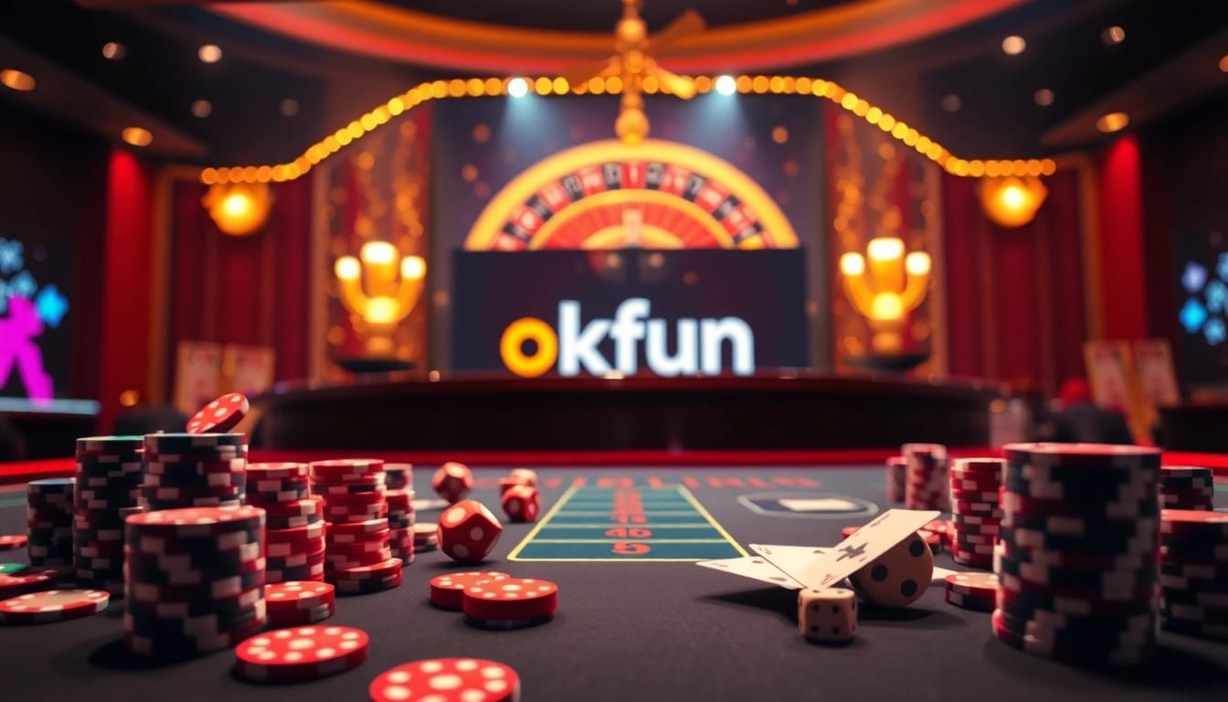 Experience online gambling excitement at https://okfun.social/ with vibrant casino visuals showcasing chips and cards.