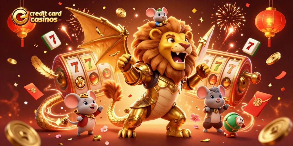 Experience thrilling gameplay at credit card casinos with this vibrant cartoon scene