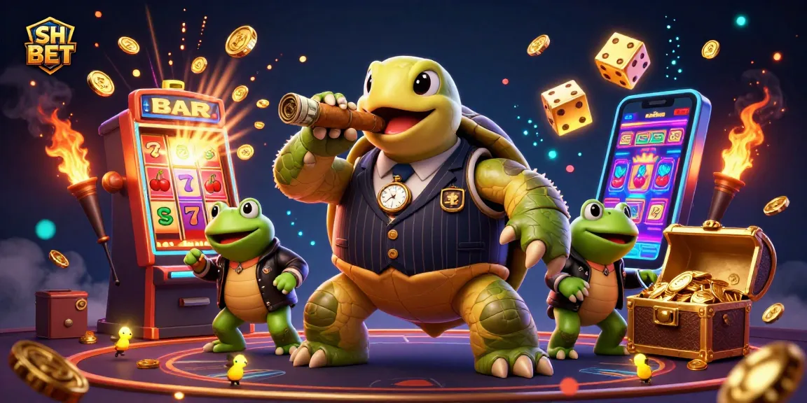 Engage with dynamic SH BET casino action featuring a snapping turtle and bullfrogs amidst a jackpot explosion.