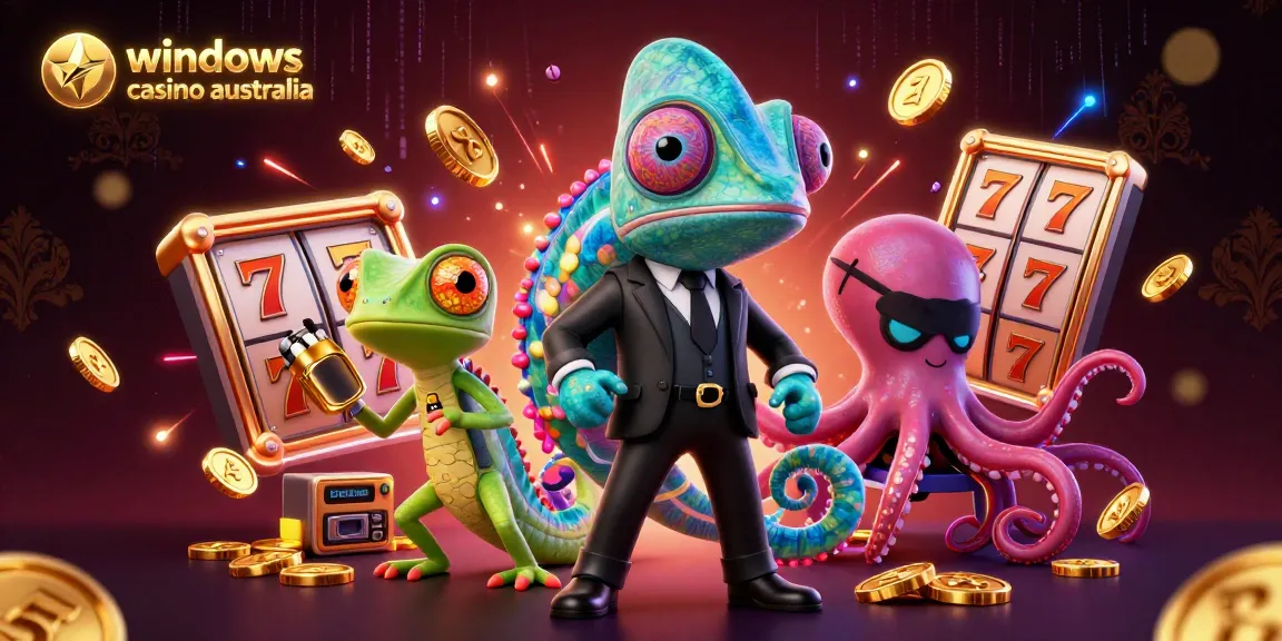 Experience thrilling action at the windows casino australia with vibrant cartoon characters and slot game elements.