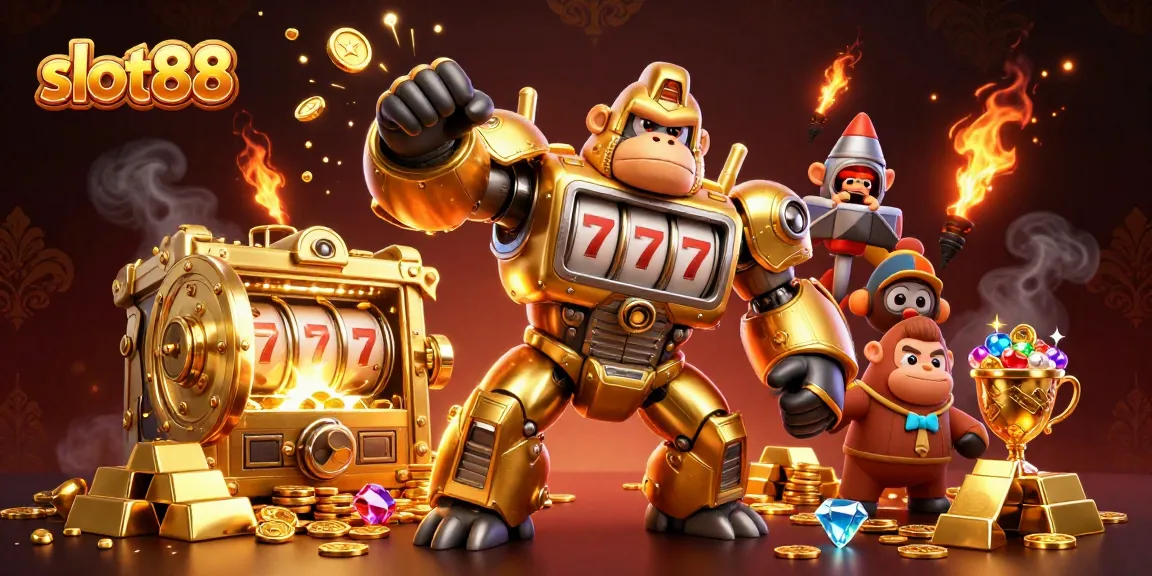 Slot88 menghadirkan pengalaman bermain slot yang megah dengan karakter gorila robot dan elemen jackpot yang menarik.
