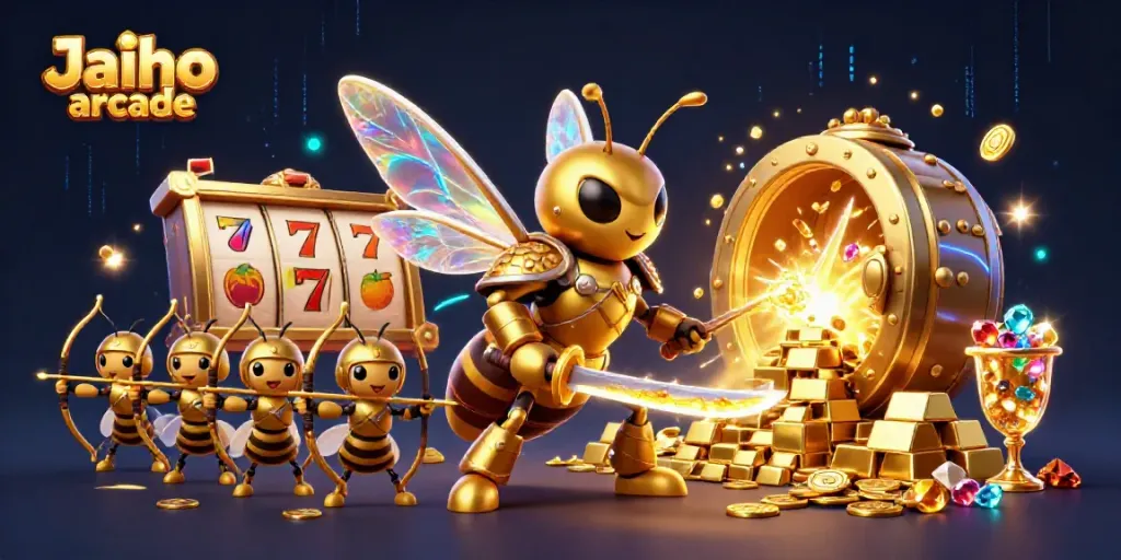 Experience the vibrant gaming scene with Jaiho arcade featuring dynamic characters and rich casino elements.