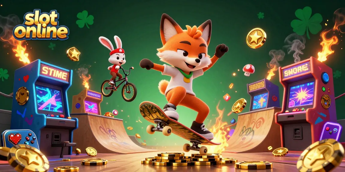 Slot online menghadirkan keseruan bermain sambil melihat fox skateboarder dan kelinci BMX di kasino.
