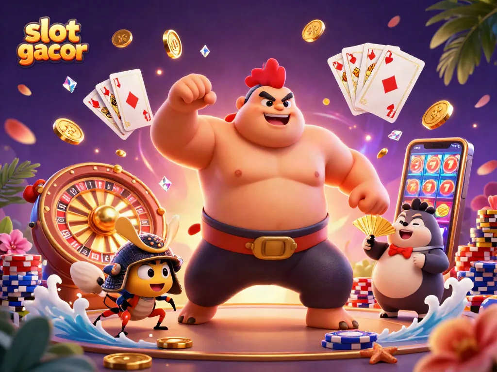 Rasakan sensasi kemenangan slot gacor dengan karakter unik dalam ilustrasi kasino.