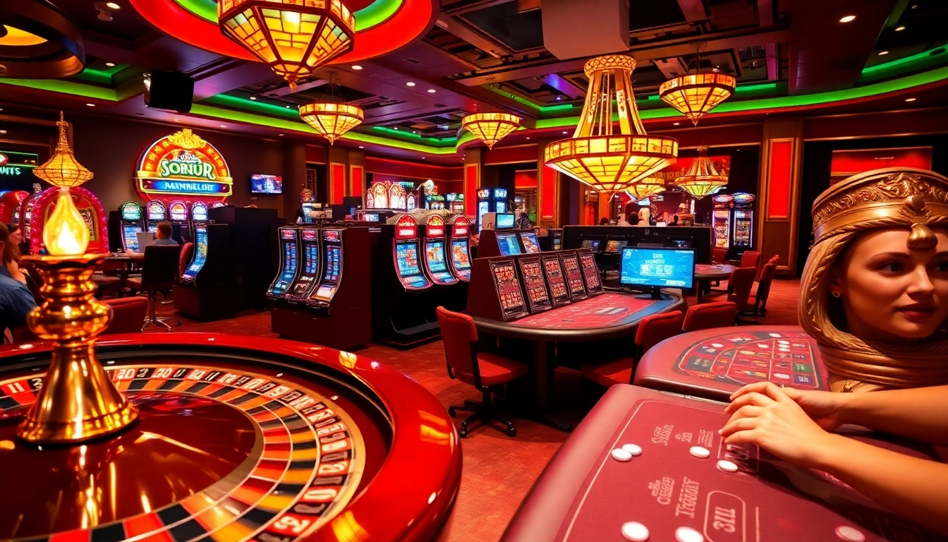 Experience excitement at OKFUN with vibrant casino lights and engaging gambling activities.