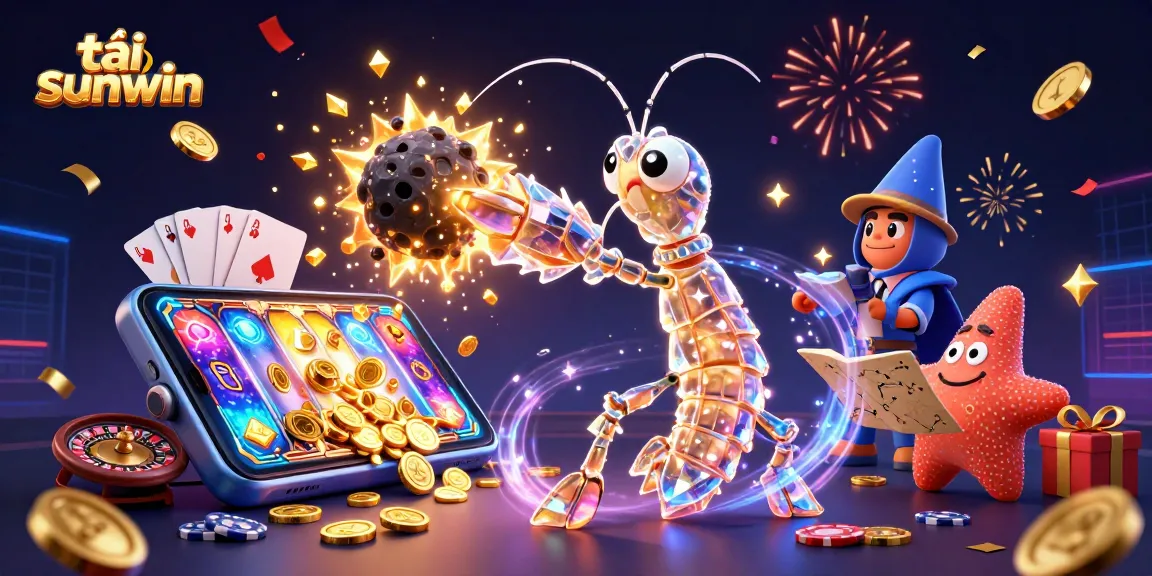 Engage in exciting gameplay with tải sunwin as colorful slot reels and vibrant casino elements surround a galactic samurai.