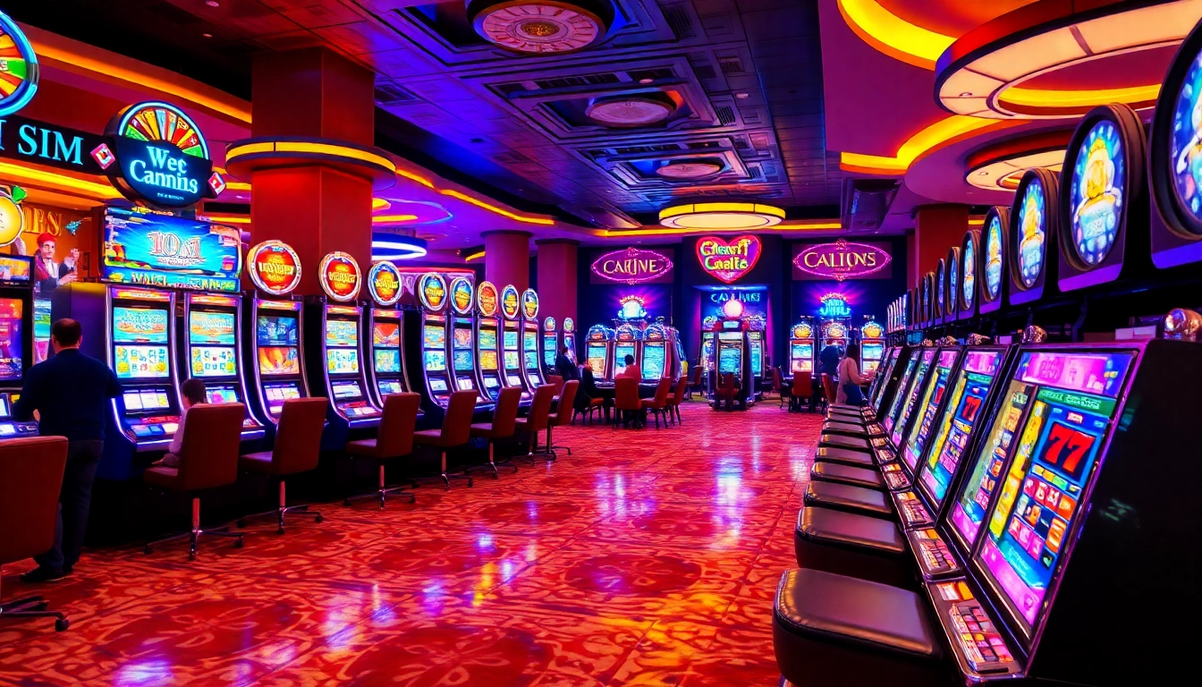 Players enjoying slot machines at bro138, surrounded by vibrant casino elements.