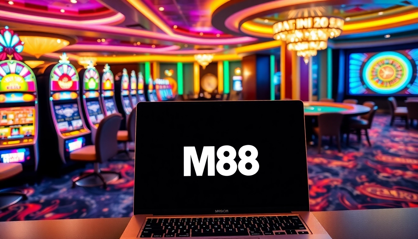 Experience the thrill of M88 with vibrant slot machines and elegant gaming tables.