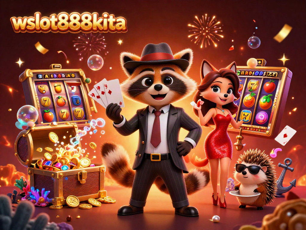 Permainan slot seru dengan wslot888kita menampilkan rakun, rubah, dan landak dalam gambar penuh warna.