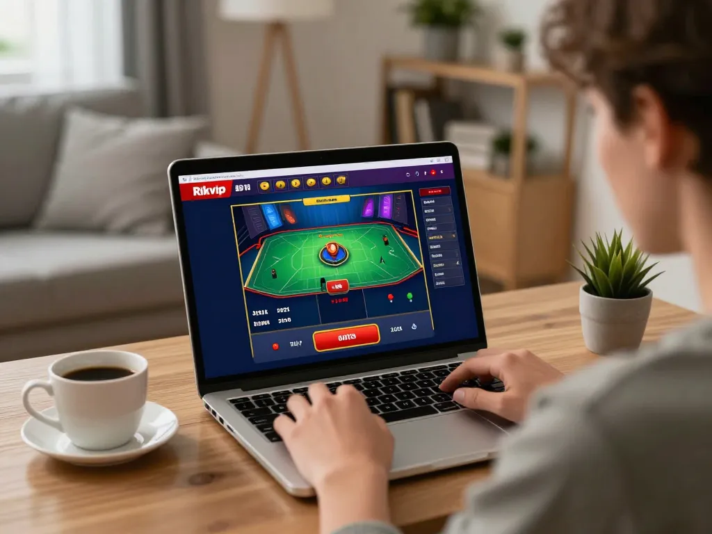 Engaging with Rik vip online casino on a laptop for strategic gameplay.