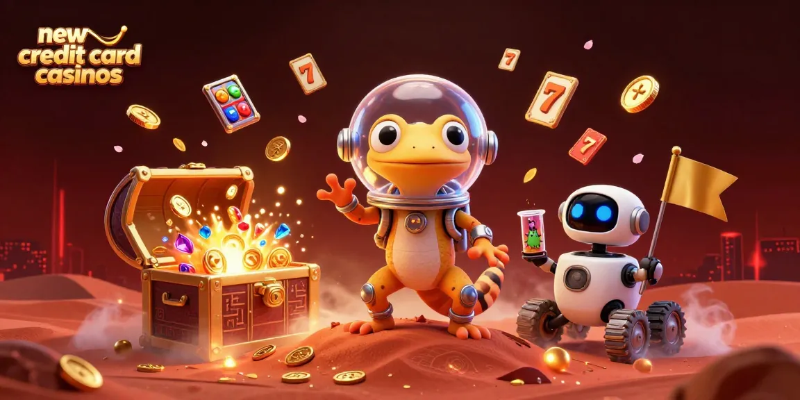 Experience the thrill of new credit card casinos with a Martian gecko uncovering a treasure-filled casino.