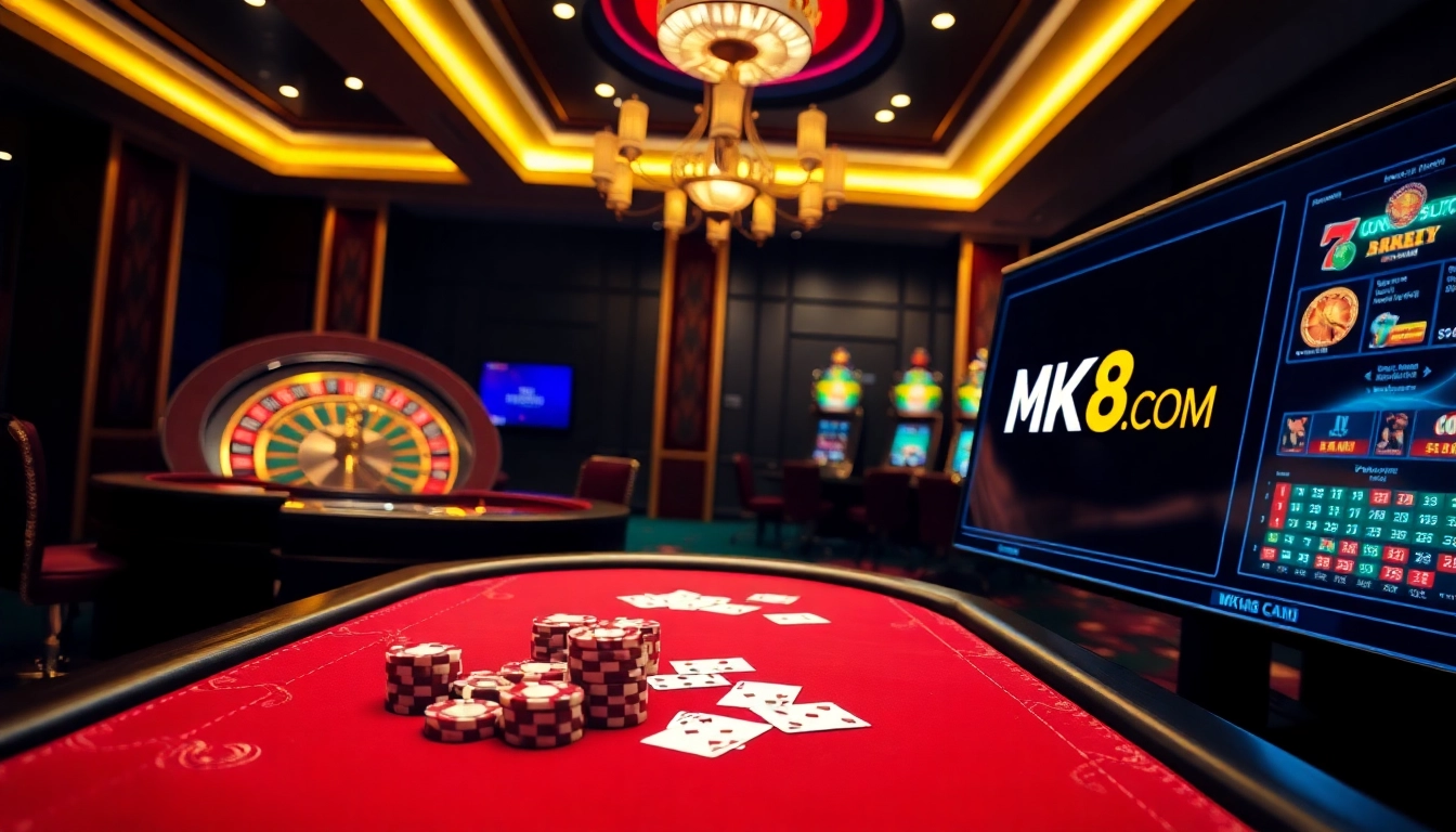 Experience high-stakes gambling at MK8.COM with luxurious poker tables and vibrant slot machines.