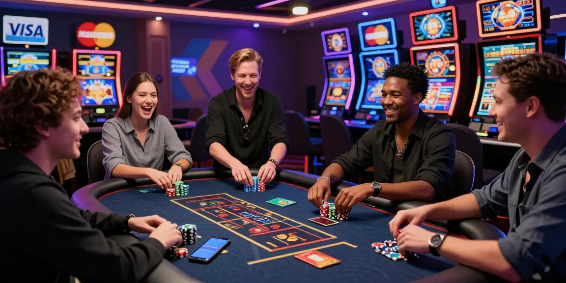 Players enjoying games at casinos that accept credit cards, featuring live dealers and vibrant interiors.