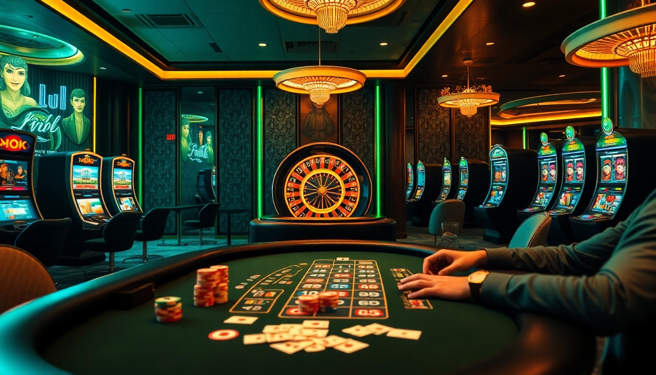 MK8 players strategizing at a high-stakes poker table in an upscale casino.