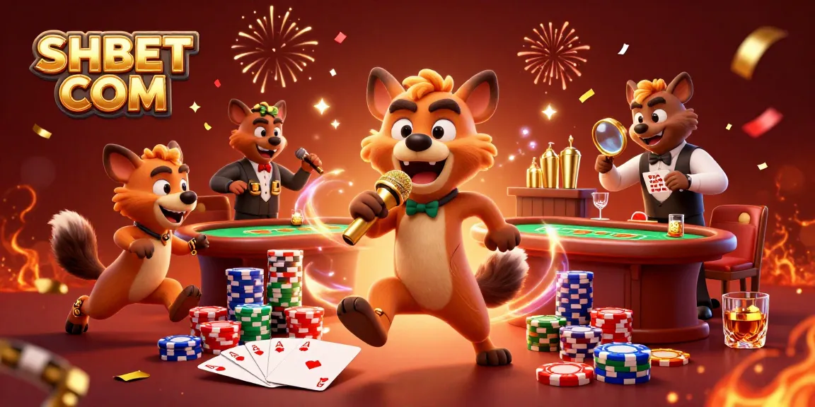 Hyenas entertaining at a casino club showcasing SHBET COM with vibrant casino elements.