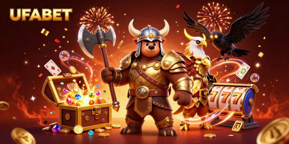 UFABET captivates players with thrilling slot reels and vibrant scenes from a dynamic 3D casino illustration.
