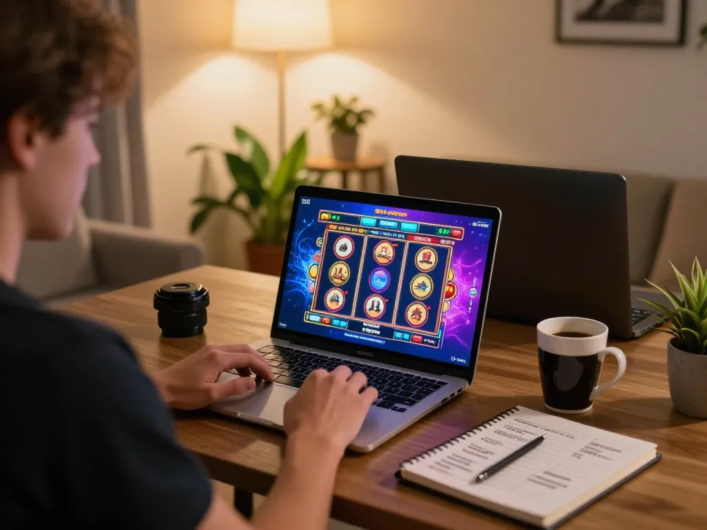 Player enjoying online gaming at home with hitclub slot games on screen