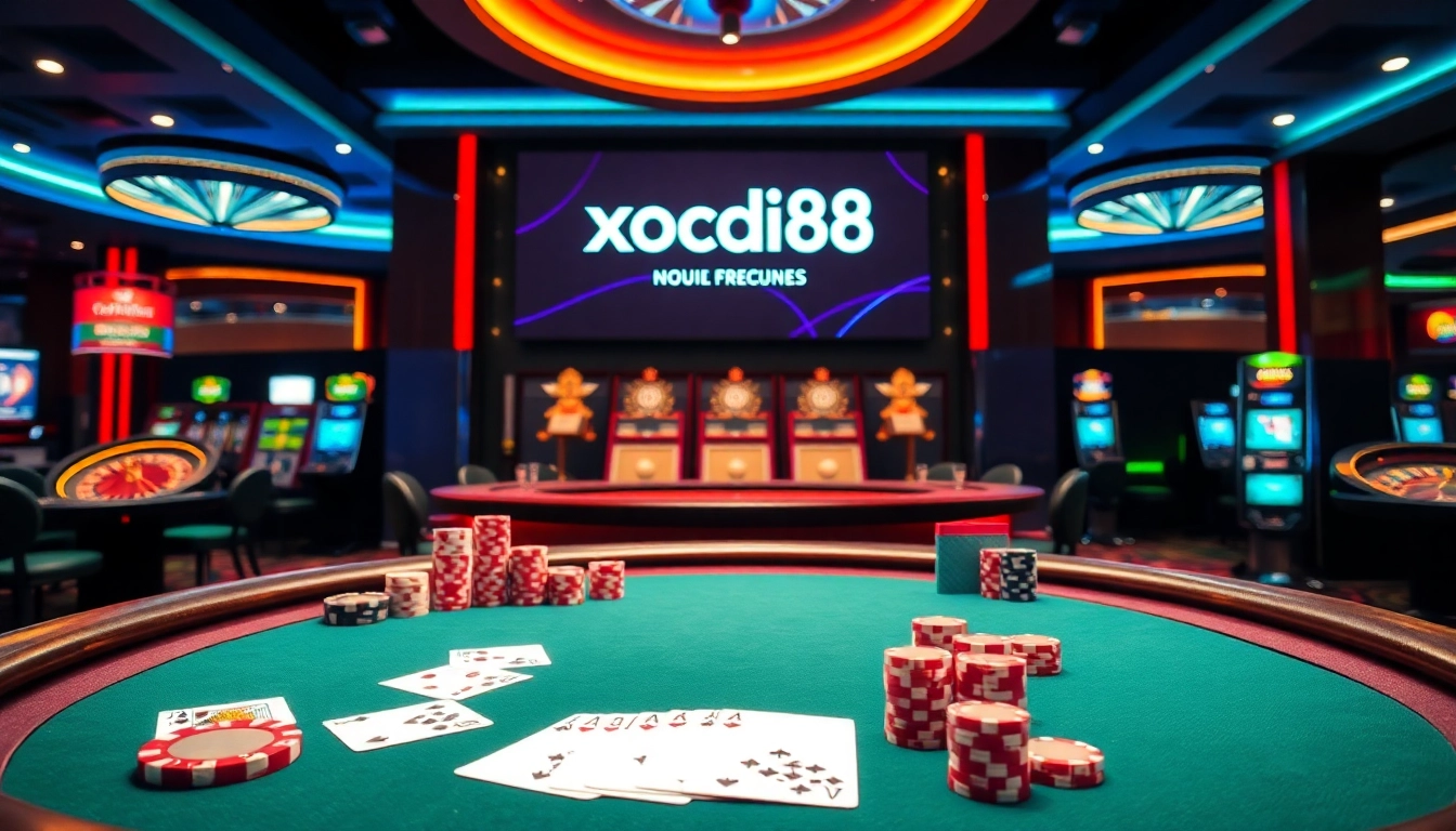 Experience thrilling gaming at xocdia88 with vibrant casino elements and luxurious ambiance.