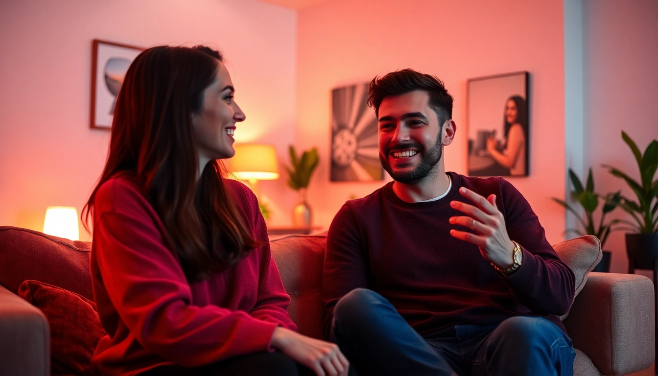 Engaging sex chat between two adults in a cozy, intimate setting.
