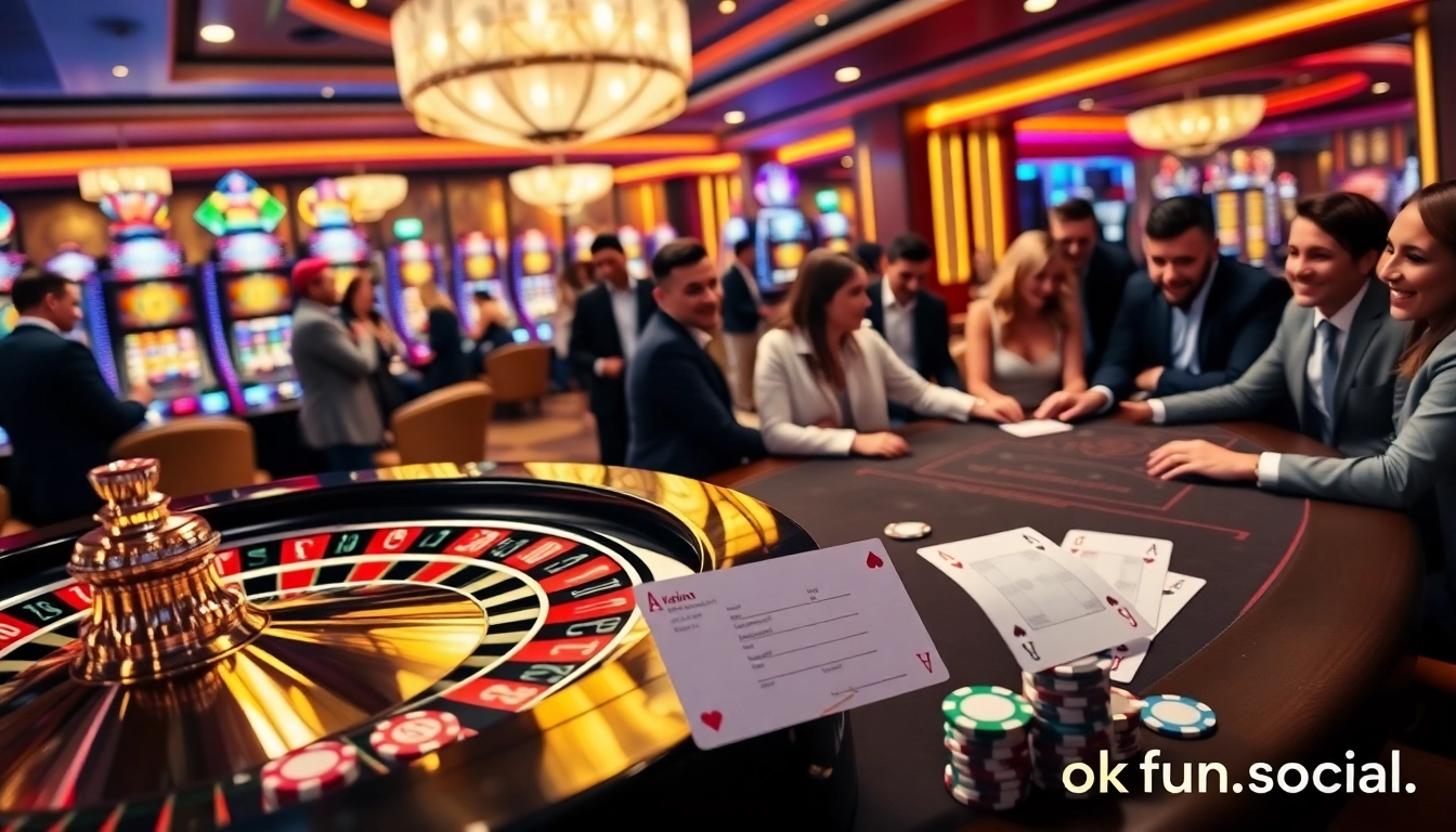 Engaged players at a casino table with vibrant betting action on https://okfun.social/ enhancing the gaming experience.