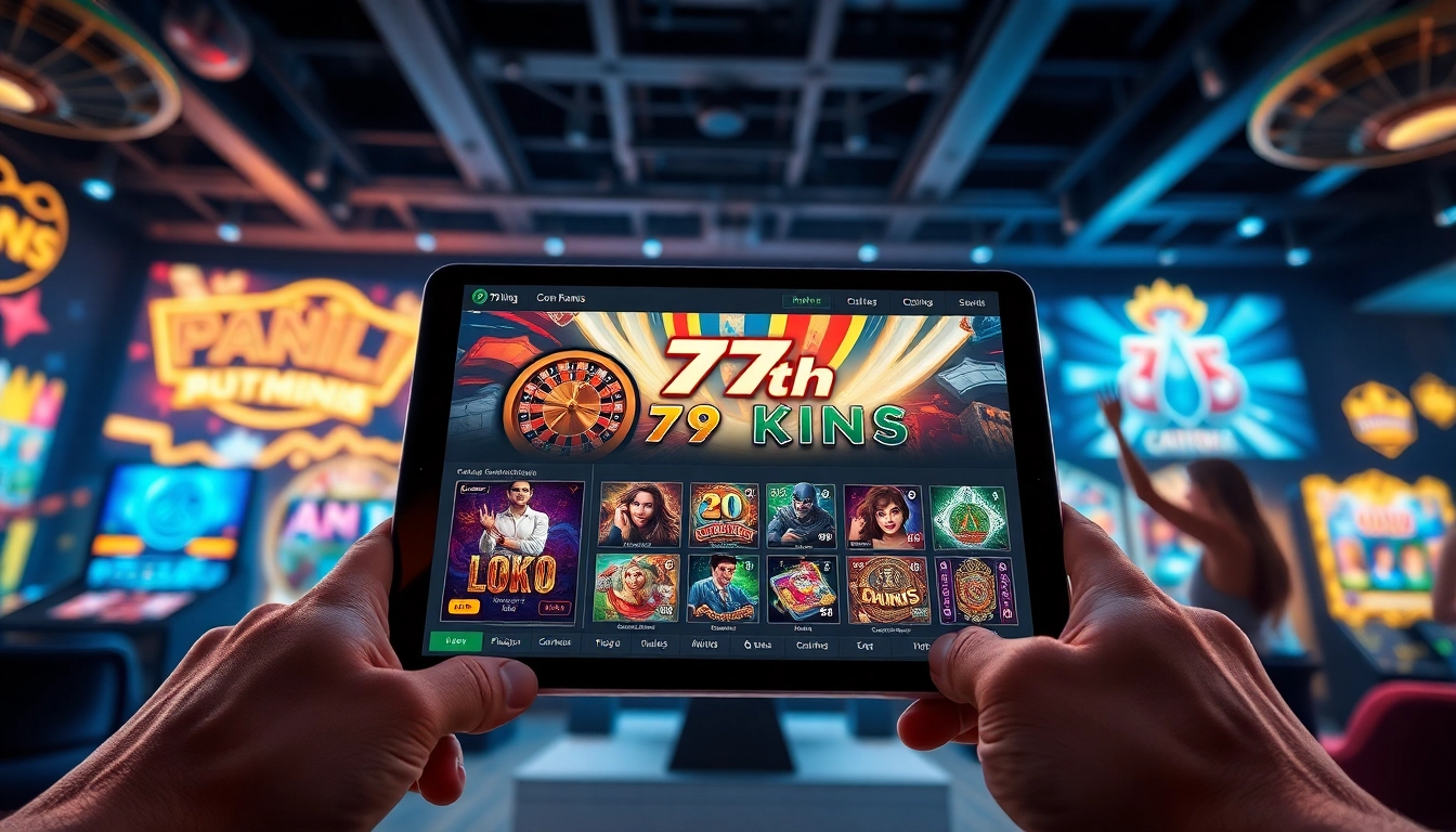 Ansprechende digitale Gaming-Szene, die die lebendige Welt von 79king hn mit Casinospielen und moderner Benutzeroberfläche zeigt.