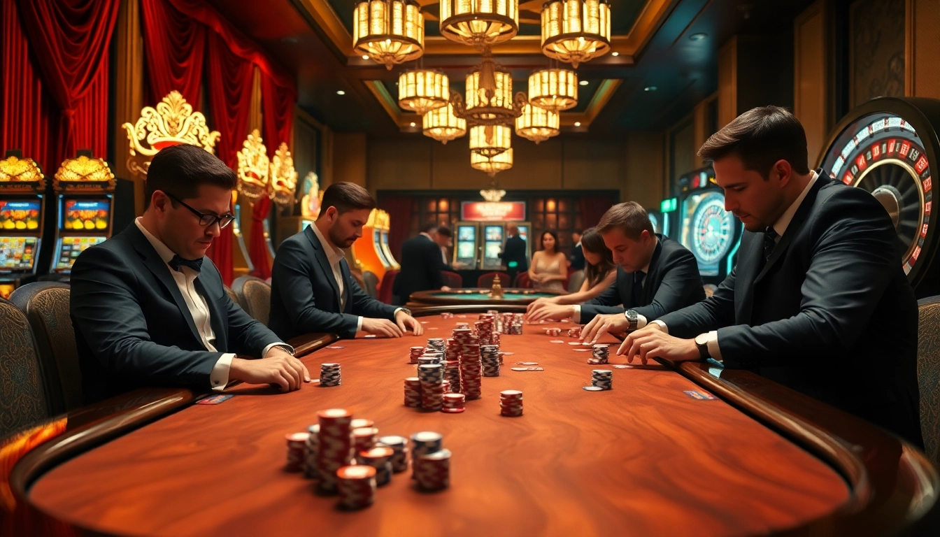 Experience the thrill of win55 at a luxurious poker table in an upscale casino ambiance.