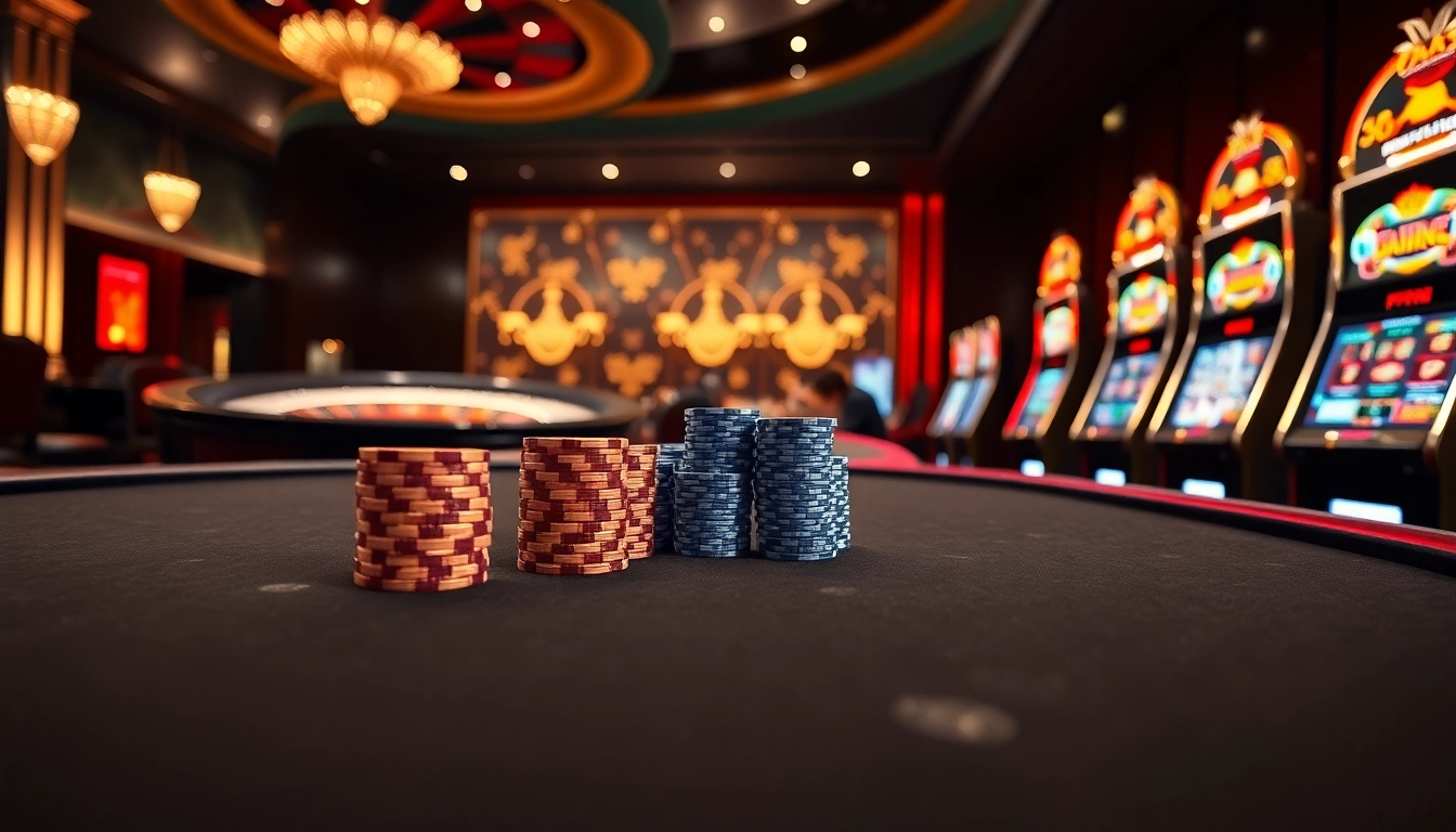 Experience high-stakes excitement at KKWIN casino with vibrant slot machines and poker action.