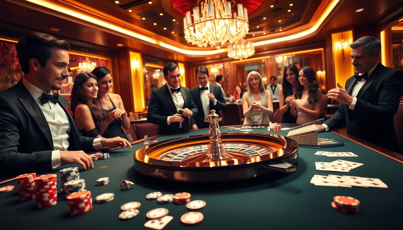 Experience the excitement of win55 with gamers at a vibrant casino table.