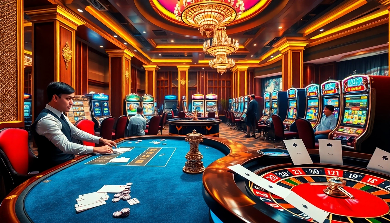 Experience the excitement of Hi88.com with players engaging at a luxurious casino table.