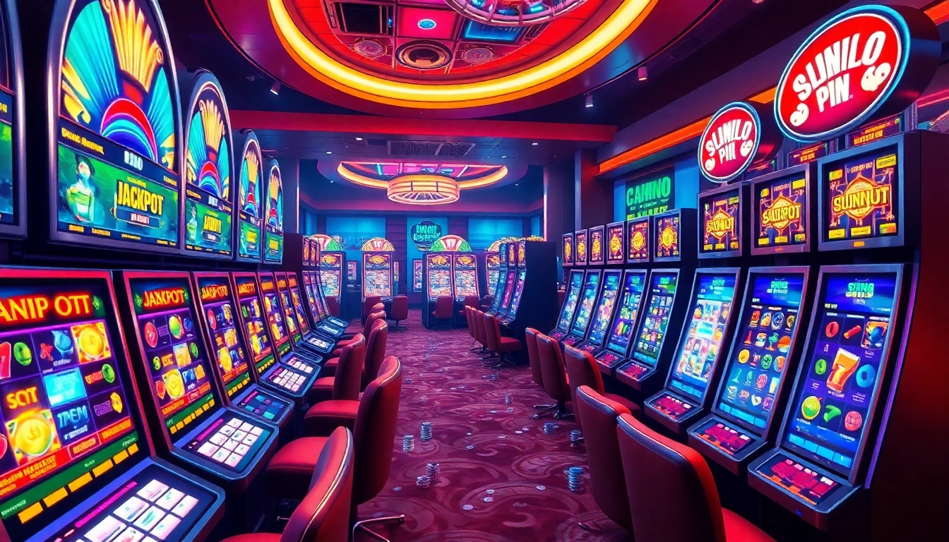 Experience the thrill of nổ hũ online with vibrant slot machines in a luxurious virtual casino.