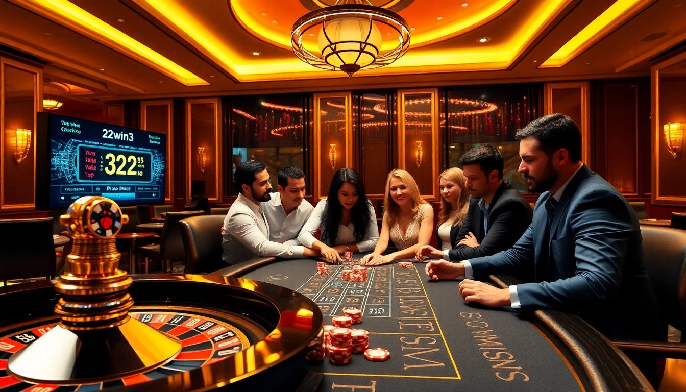 A thrilling gambling scene showcasing excitement at the poker table and the essence of 32win3.