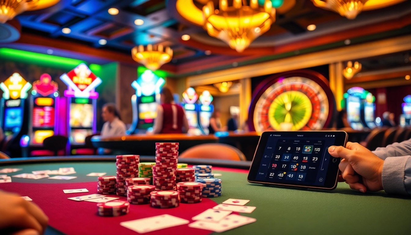 High-stakes casino scene showcasing house of reputable gambling, vibrant poker chips, and intense players.