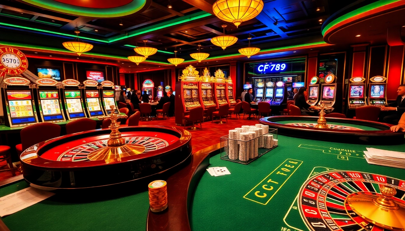 Experience high-stakes action at CF789 casino with lively gambling tables and vibrant players.