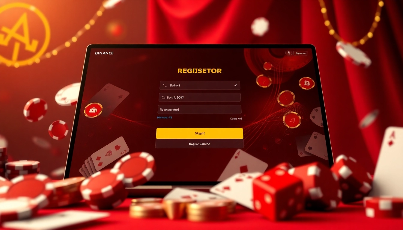 Engage in 바이낸스 회원가입 while enjoying a vibrant digital gambling experience with poker chips and cards.