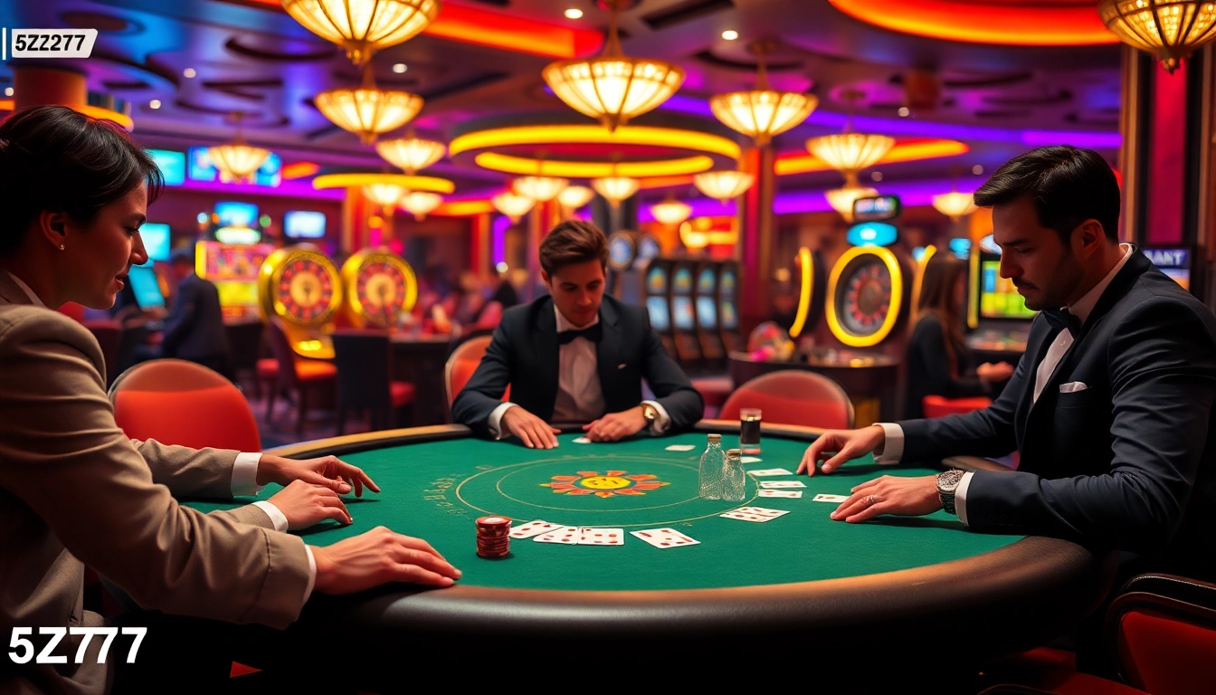 Exciting scene of high-stakes gambling with 5Z777 poker action and luxurious casino elements.