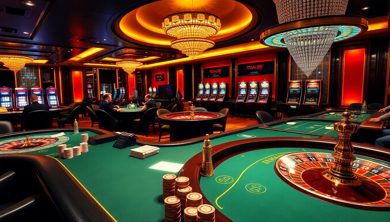 Man 88 players enjoying an exciting poker game in a luxurious casino atmosphere.