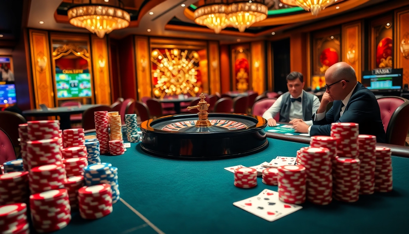 Exciting casino gameplay at urr88.com with a vibrant roulette table and poker chips.