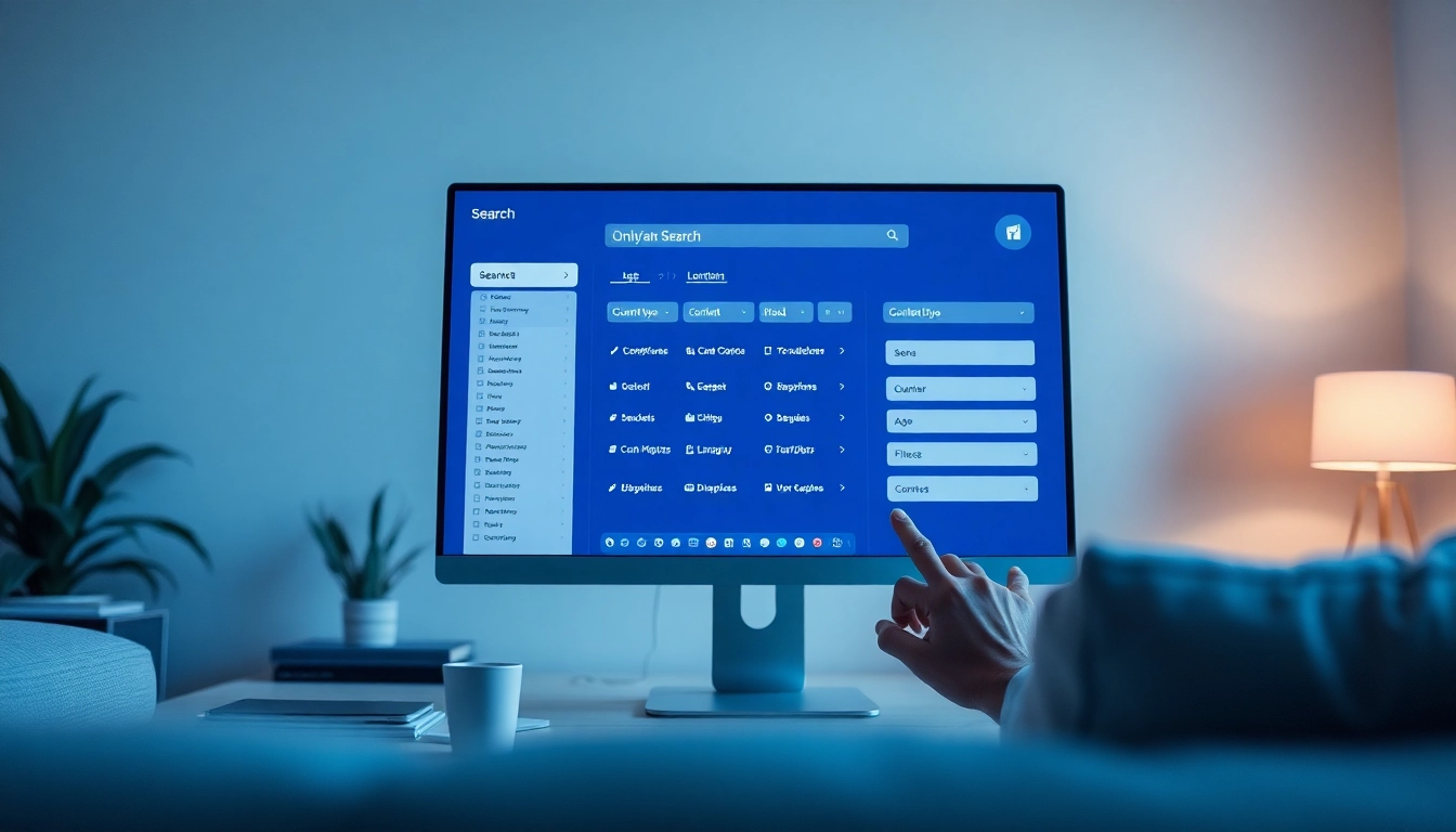 Advanced filtering for OnlyFans search displayed on a sleek interface with user interaction.