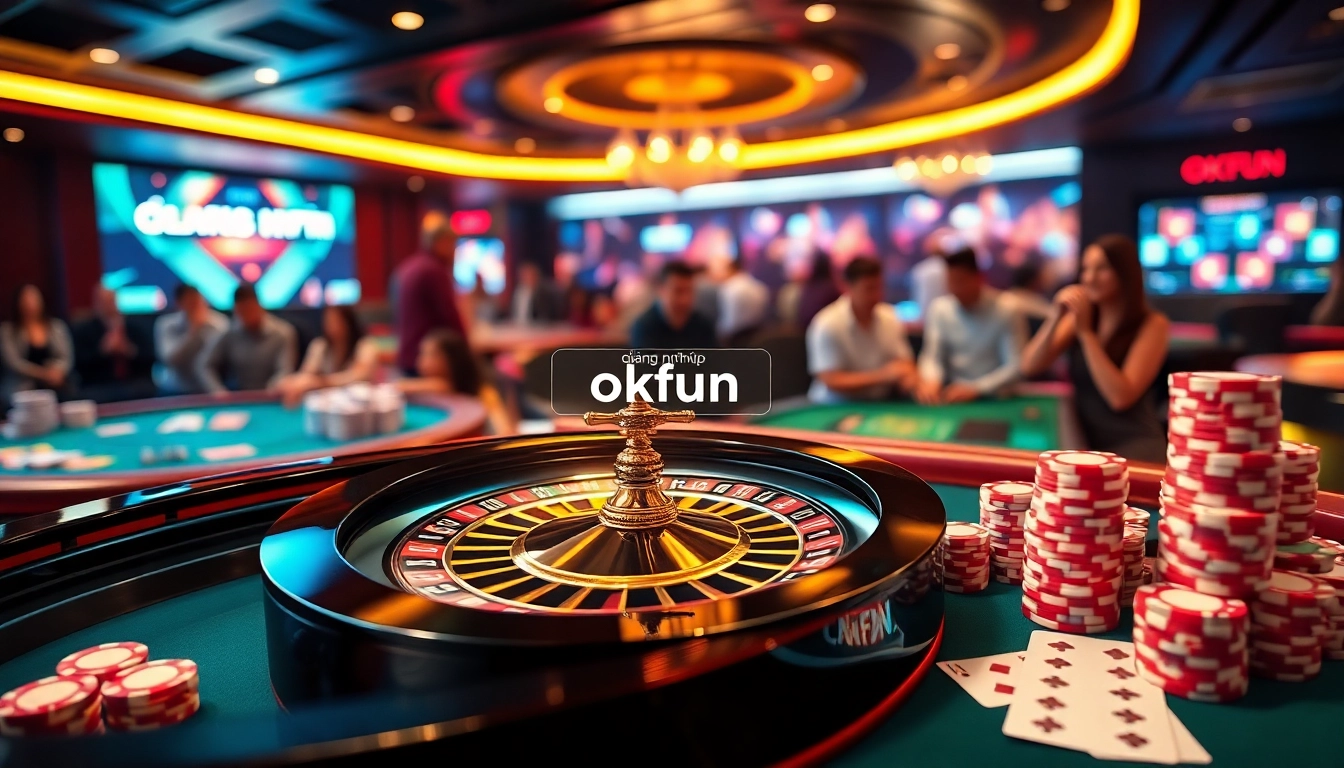 Engaging casino atmosphere highlighting 'đăng nhập okfun' on a vibrant online gaming interface.