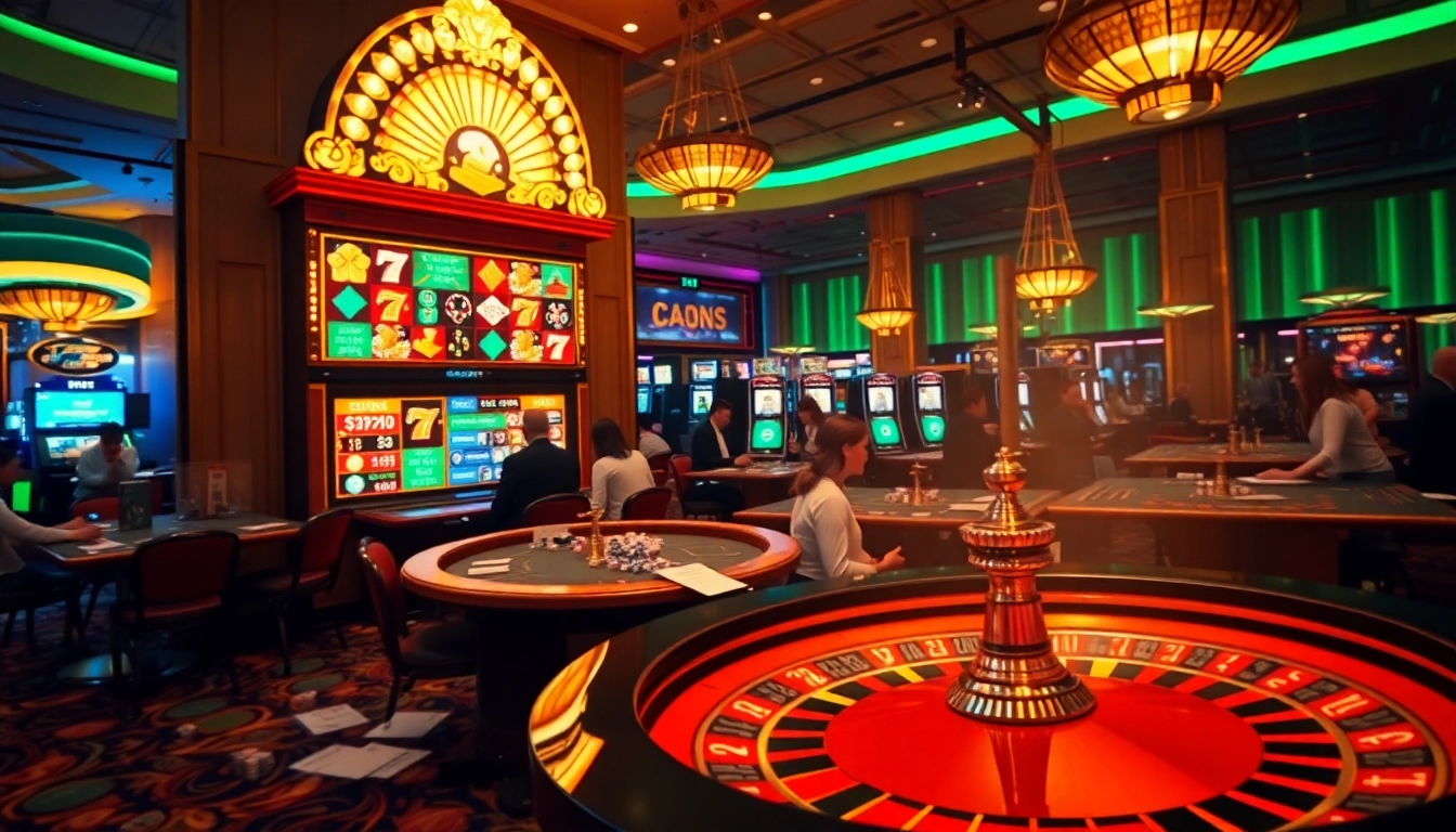 Players enjoying an exciting game with gojekpot slot machines and vibrant casino atmosphere.